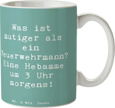 Produktbild von Mr. & Mrs. Panda Kaffeetasse Spruch Mutige Hebamme - Meeresbrise - Geschenk, Geburtshilfe, Henkelpott, Teetasse, Geburtsvorbereitung, zugewandt, Tasse, Berufspassion