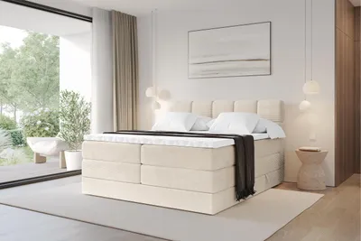 Produktbild von ALTDECOR Boxspringbett - H3/H4 Matratze und Topper - FAMA KING - 180x200 - Beige - Doppelbett, Boxbett, Polsterbett mit Bettkasten mit Stauraum und Kopftei