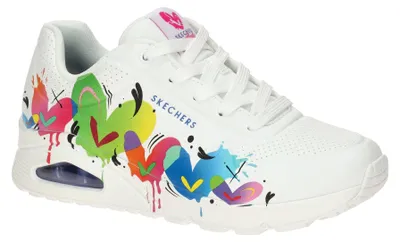 Productafbeelding van Skechers sportieve binnenschoenen met vormvaste zool, modieus design in wit/wit combinatie, maat 36