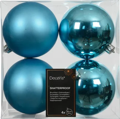 Produktbild von Weihnachtskugeln Kunststoff 10cm 4 Stück - Folkloreblau