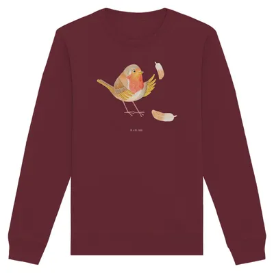 Produktbild von Mr. & Mrs. Panda Baumwoll Pullover Rotkehlchen Federn Größe L - Burgundy - Geschenk, Vogel, Motivation Sprüche, Sweater, fliegen, Pulli, Sweatshirt, Lustige, Bio, Spruch