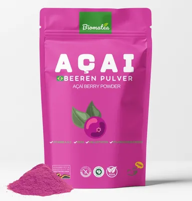 Produktbild von Biomatea Açaí Beeren Pulver 100g – 100% Rein, Gefriergetrocknet, Vegan, Glutenfrei