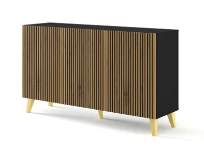 Imagen del producto de Cómoda RAVENNA, 150 cm, diseño 3D, color negro mate / roble artesanal
