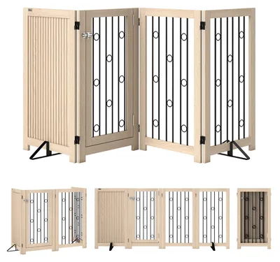 Imagen del producto de Reja para perros con puerta, 4 paneles – Marrón/ | Color: Marrón y  | Dimensiones: 205 x 30,5 x 91,5 cm