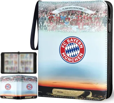 Produktbild von Fussball Karten Sammelalbum mit Reißverschluss und 50 Herausnehmbaren Seiten für 900 Karten, Fußball Karten Sammelkarten 4 Fächer, PolyurethanMaterial