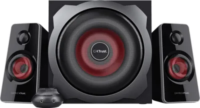 Produktbild von Trust Gaming GXT 38 Tytan 2.1 PC Lautsprecher mit Subwoofer 120 Watt (60 Watt RMS), Computer Boxen mit Lautstärkeregler, Speakers Soundsystem für Smartphone, PC, Tablet, Konsole, TV – Schwarz