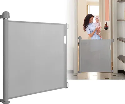 Produktbild von ACXIN Türschutzgitter Ausziehbar 0 -150cm Treppenschutzrollo Baby Treppenschutzgitter Einziehbares Sicherheitstrennwand für Innen und Außenbereich (Grau)