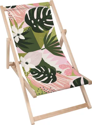 Produktbild von Dreamroots Liegestuhl klappbar Holz,bis zu 130 kg, Sonnenliege klappbar mit 3-stufiger Neigungsregulierung der Rückenlehne, Tropical Collage Floral