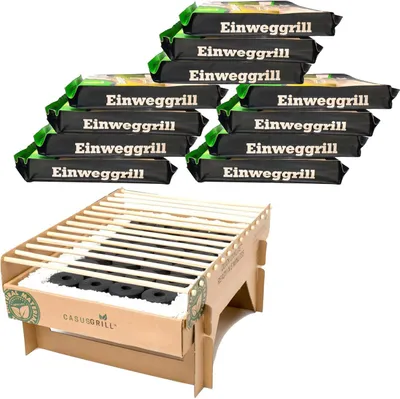 Produktbild von 12x CasusGrill Einweg-Grill, biologisch abbaubar, Mini-Grill: tragbarer und Einweggrill, aus natürlichen Materialien, einfach aufzubauen – keine Feuerzeugflüssigkeit erforderlich