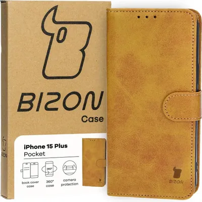 Produktbild von Bizon Case Pocket Flip Case für iPhone 15 Plus, Braun