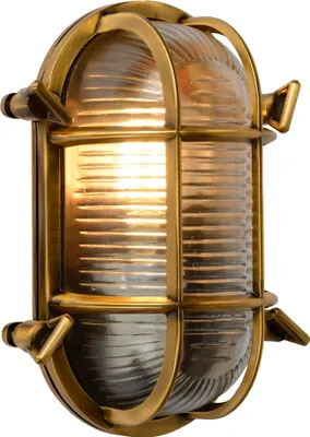 Produktbild von Wandlampe außen Aluminium Glas E27 IP65 H: 19.7 cm in Messing Maritim Ovalleuchte
