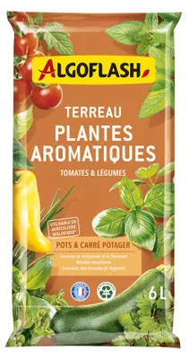 Produktbild von Terreau Aromatiques Tomaten UAB 6l – Spezieller Blumenerde für aromatische Kräuter, Tomaten und Gemüse, geeignet für den ökologischen Landbau