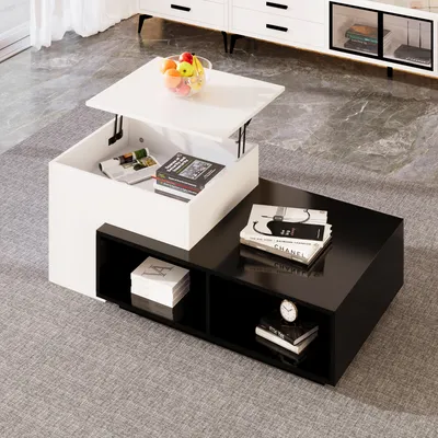 A modern living room with a coffee table.