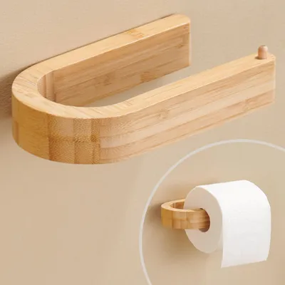 Obrázok produktu pre Držiak na toaletový papier bez vŕtania, bambusový, samolepiaci, na rolku toaletového papiera