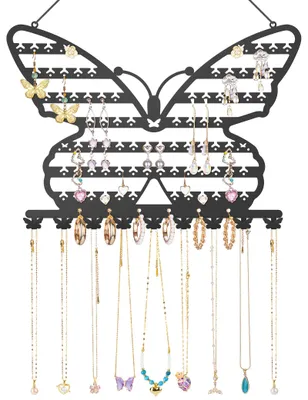 Schmetterling-Schmuckorganizer, Wandmontage, Schwarz, 106 Fächer