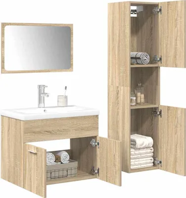 Produktbild von Möbel 4-tlg. Badmöbel-Set Sonoma-Eiche Holzwerkstoff - Badezimmer 3325024