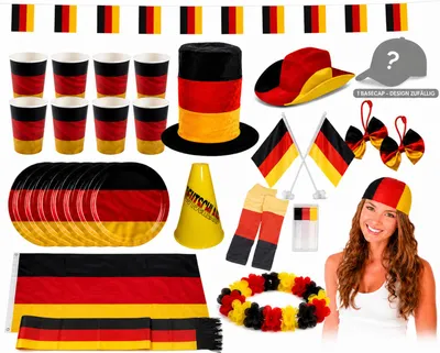 Produktbild von Großes Deutschland Fan-Set (30-teilig) EM WM anfeuern schwarz rot gold Fußallparty