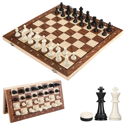 Produktbild von Solidchoice – 3-in-1 Schachspiel aus Holz mit magnetischem Spielbrett