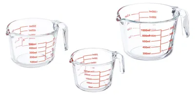 Image de Ensemble de 3 verres doseurs en verre borosilicaté, de 250 ml, 500 ml et 1 litre