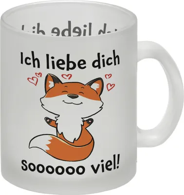 Produktbild von Ich liebe dich soooooo viel Glas Tasse mit niedlichem Fuchs