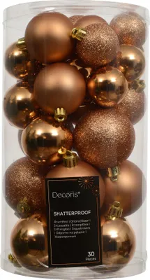 Productafbeelding van Kerstbalmix kunststof d6 cm brandy 30 st Decoris
