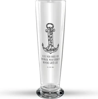 Produktbild von Mr. & Mrs. Panda Bierglas Anker Blau - Transparent - Geschenk, Lustige Sprüche, Bier Glas, Bierbecher, Glasbecher, Trinkglas, Glasbierglas