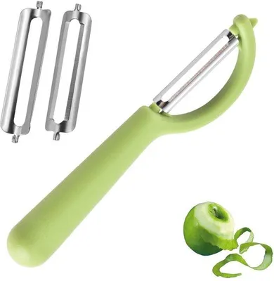 Immagine prodotto di Ibenzoa® - Pelapatate ergonomico - Set con 2 lame in acciaio inossidabile intercambiabili, ideale anche per pelare gli asparagi, lavabile in lavastoviglie, adatto sia per destrorsi che per mancini
