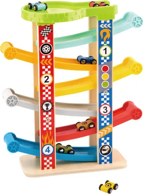 Produktbild von Tooky Toy Hölzerne Autorennbahn mit Spielzeugautos 18 Monate 8-teilig
