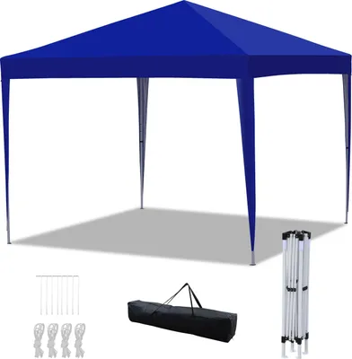 Produktbild von Izrielar Faltpavillon 3x3 m wasserdicht, Pavillon faltbar mit Tasche, stabiles Gartenzelt & Partyzelt für Garten, Camping, Strand & Outdoor, Blau