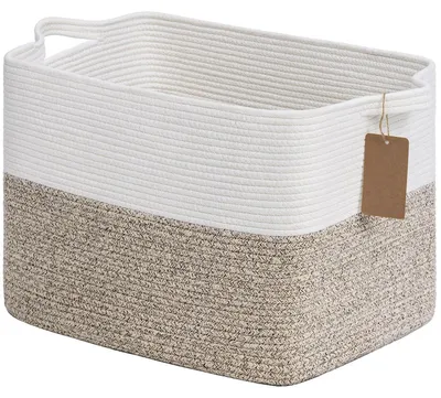 Produktbild von Aufbewahrungskorb 50L rechteckig mit Griffen 46x36x30cm Braun & Weiß Baumwollseil