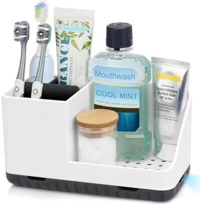 Produktbild von PolkaHome® Bad-Organizer – Aufbewahrungsstation für Zahnbürsten und Zubehör, Weiß
