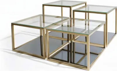 Immagine prodotto di Tavolino con piano in vetro, base a specchio e struttura in metallo 100x100
