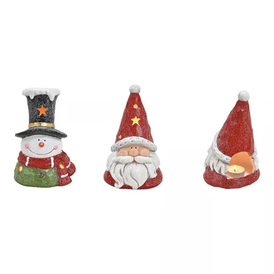 Produktbild von Windlicht Nikolaus und Schneemann aus Ton mit Glitzer  20/21 cm