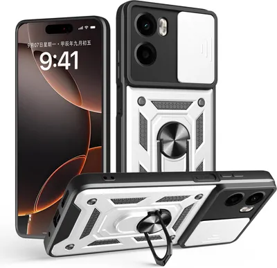 Produktbild von Outdoor Panzer Hülle für Motorola Moto G05 / E15 Handyhülle mit Kameraschutz Ringhalter in Silber