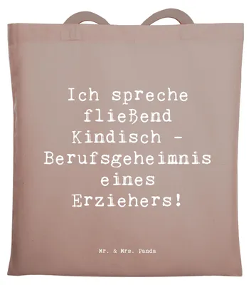 Produktbild von Mr. & Mrs. Panda Jutebeutel Spruch Erzieher Kindisch - Braun Pastell - Geschenk, Berufsliebe, Tote Bag, Spielen, Beruf, personalisierte Geschenke, Berufsleben, Betreuung