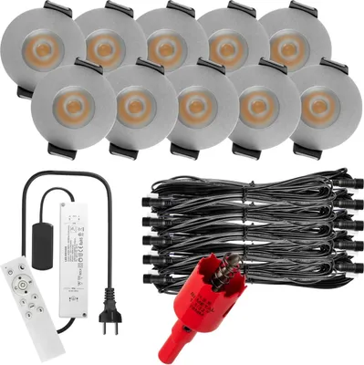 Produktbild von S-Polylight PREMIUM Mini LED- Einbauspots Kaltweiß 6.000K, Smart, Smarthome, App, Alexa, DIMMBAR, IP65, FUNK 3W LED Einbaustrahler Terrassenüberdachung, Terrassenbeleuchtung, Bad, Sauna, LED Spots mit Fernbedienung (SILBER, 10x SMARTHOME LED-SET)