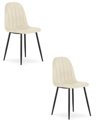 Image de Chaise - Leobert - Padva - Velours Beige Clair/Pieds Noirs - 44,5 X 53 X 87 Cm - Lot De 2