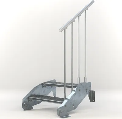 Produktbild von Stahltreppe 2 Stufen bis Höhe 44 cm, Laufbreite : 70 cm Geländer rechts ST 2 (31 / 31 mm gezackt)