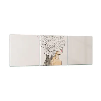 Produktbild von Bilder auf glas - 3 Teile - Mode Frau Zeichnung - 150x50cm - Glasbilder - Wandbilder - Bilder - zum Aufhängen bereit - Wanddekoration aus Glas - Glas Bilder - Wandbild auf Glas - GCA150x50-4873