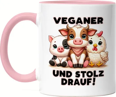 Produktbild von Veganer und stolz drauf Süße Tiere Tasse Rosa - Vegan Leben Unterstützung