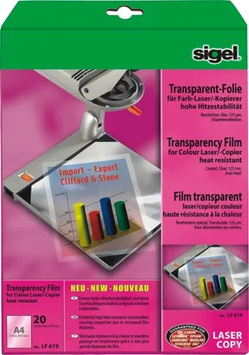 Produktbild von Farb-Laser/-Kopier-Folie A4 125my transparent stapelverarbeitbar VE=10x20 Blatt