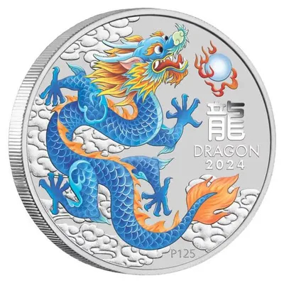 Zdjęcie produktu dla 1 uncjowa srebrna moneta kolekcjonerska Australia Lunar III Dragon Blue 2024, srebro 9999