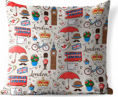 Produktbild von MuchoWow® Outdoor Kissen - Muster - Zeichnungen - London - 40x40 cm - Wetterfest - Lounge Kissen - Kopfkissen - Interieur - Polster mit Bild