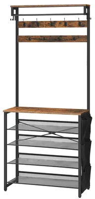 Garderobenständer mit Schuhregal, 5 Ebenen, dunkelbraun/schwarz