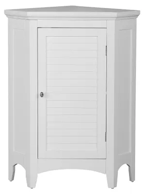 Produktbild von Teamson Home Eck-Badezimmerschrank Glancy Weiß mit Lamellentüren und höhenverstellbaren Regalen – platzsparendes Möbelstück für Bad oder WC