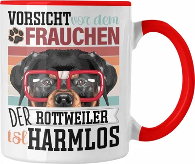 Produktbild von Trendation - Rottweiler Besitzerin Frauchen Tasse Geschenk Lustiger Spruch Geschenkidee Vorsicht Vor Dem Frauchen (Rot)