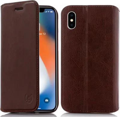Produktbild von Apple iPhone X Flipcover Echt-Leder Braun