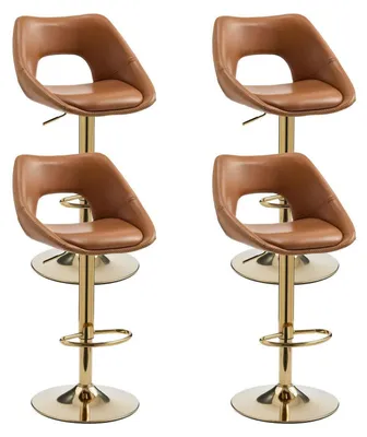 Immagine prodotto di Set di 4 sgabelli da bar, con altezza regolabile, rotazione a 360°, con schienale, poggiapiedi dorati, rivestiti in ecopelle, colore marrone