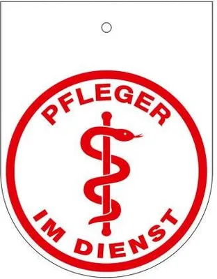 Produktbild von Hinweisschild f. Rückspiegel im Auto - ARZT/Pfleger/Pflegerin IM DIENST - Gr. 8x10,5cm - 308045/2 weiß incl. Saugnapf Color - Pfleger im Dienst