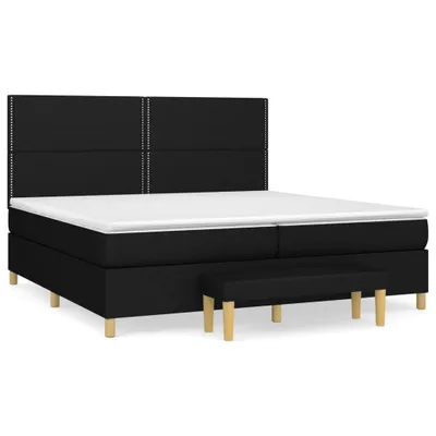 Image de Sommier à lattes de lit avec matelas Noir 200x200 cm Tissu